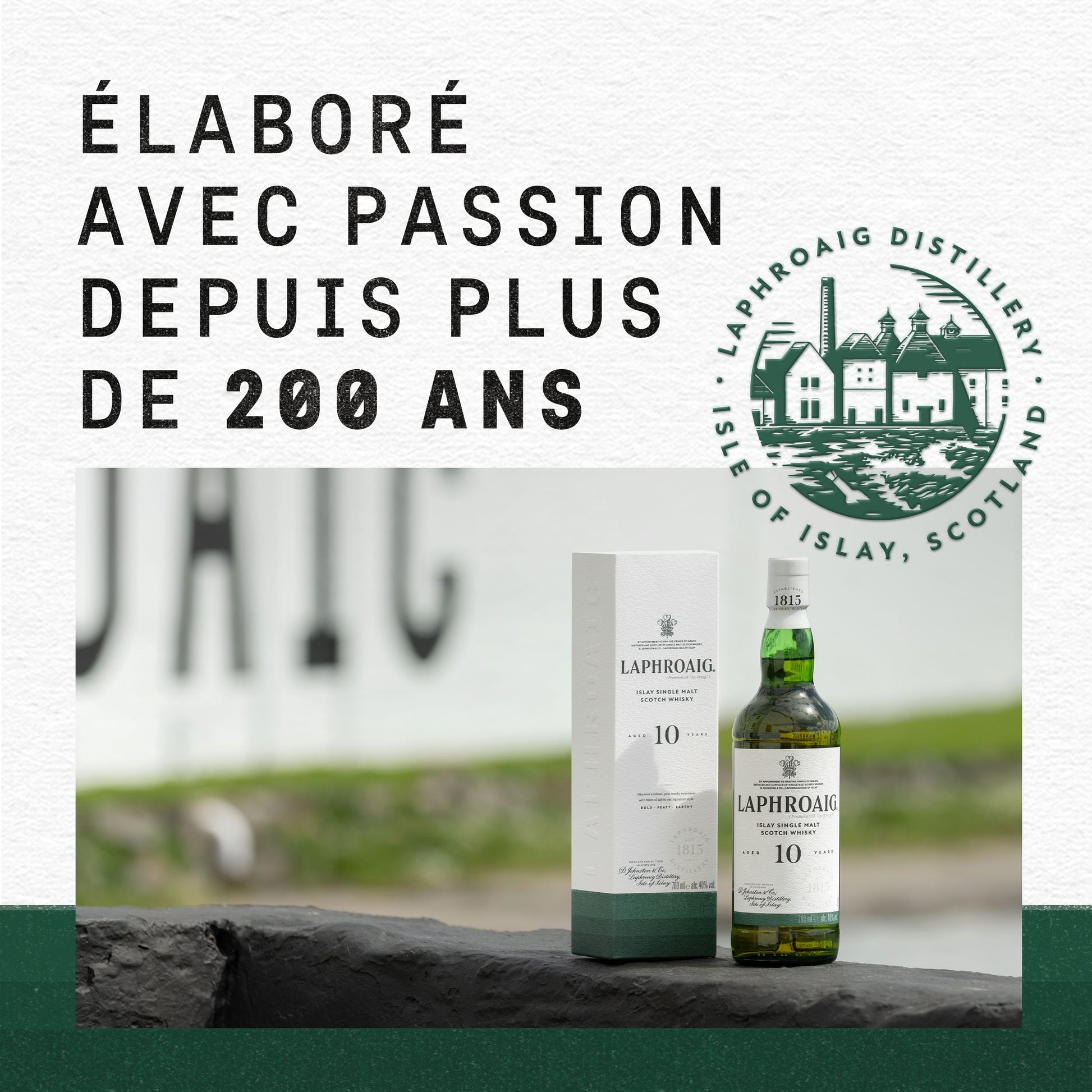 Laphroaig 10 ans Islay Single Malt Scotch Whisky avec Étui| 40% vol | 70cl